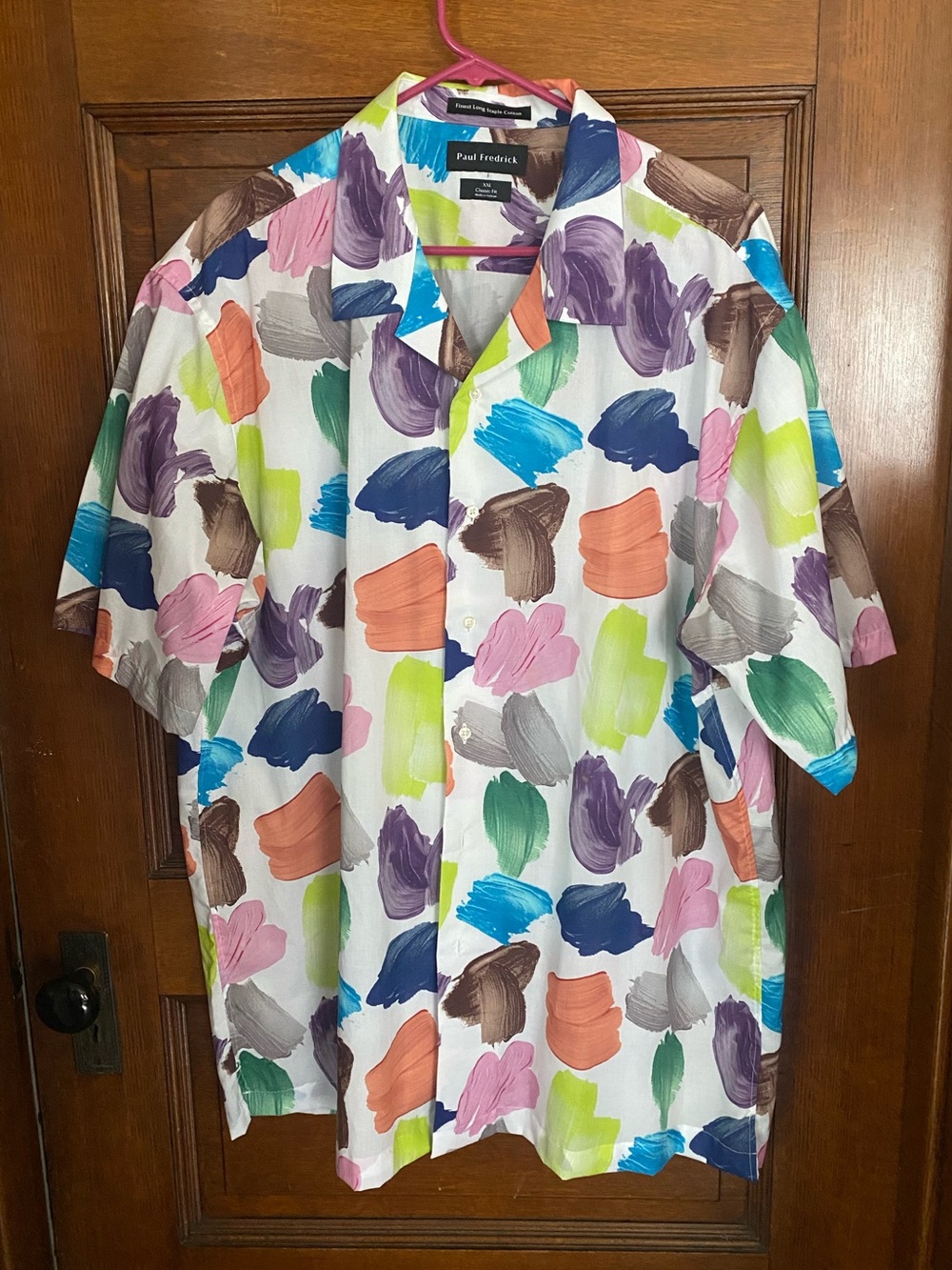 Paul Fredrick Multicolor Brushstroke Camp-Collar Button-Down Shirt XXL